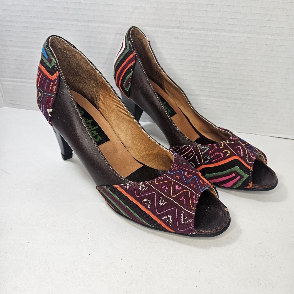 Peep Toe Handmade Leather Heels Size 36 Colombia Embroidered‎ Boho Festival